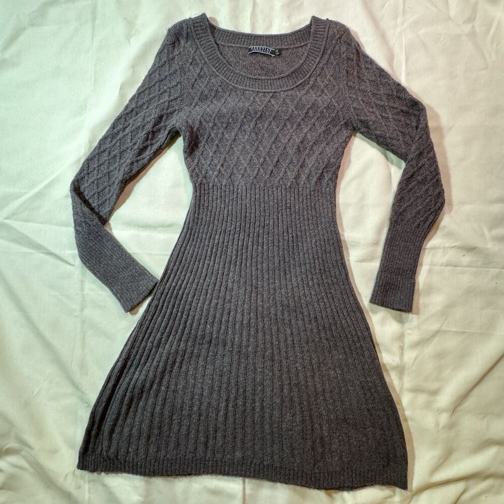 Peruvian Connection 100% Baby Alpaca Cable Knit Sweater Dress Gray S
